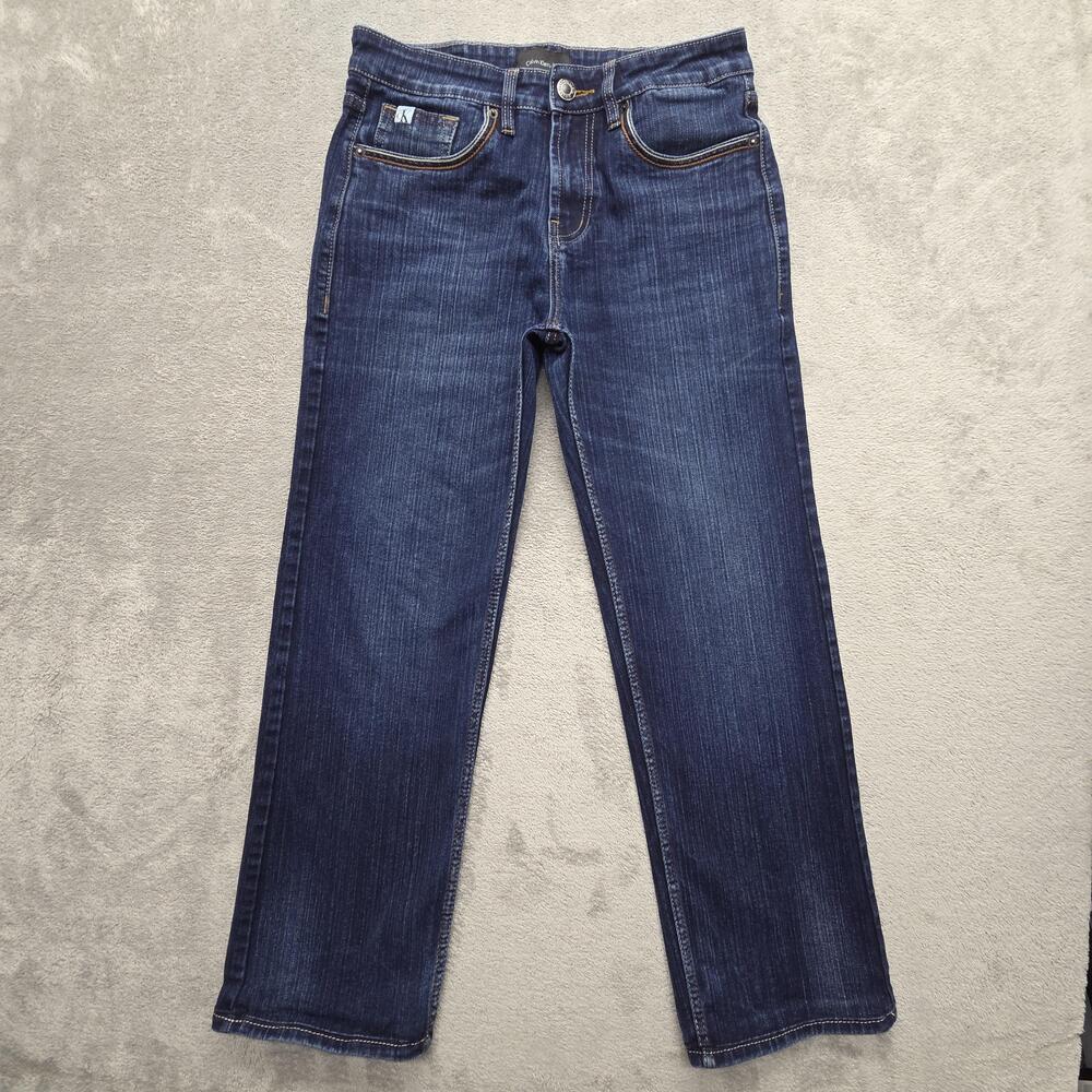 Calvin Klein Jeans Mens Measured 32x29 Blue Slim Straight Dark Wash Zip Fly